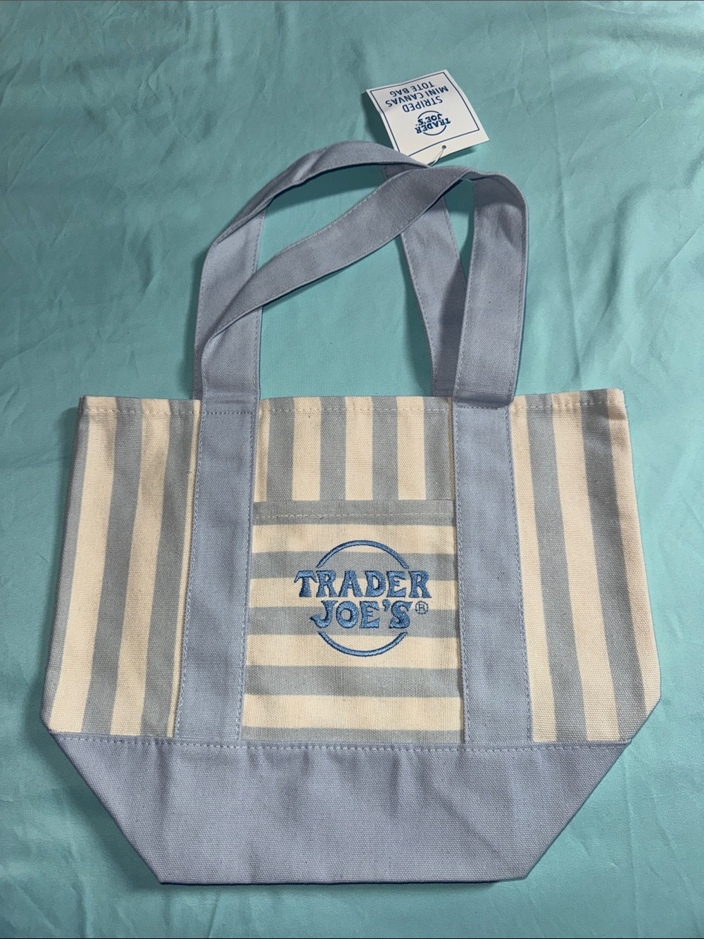 Trader Joe's Blue & Cream Striped Canvas Tote Bag